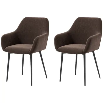 HOMCOM Set 2 Scaune de Dining Tapitate in Stil Nordic cu Brate si Picioare din Otel, 54x57x80 cm, Maro | Aosom Romania imagine