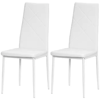 HOMCOM Set 2 Scaune de Sufragerie Tapitate cu Spatar Inalt, Picioare Antiderapante si Picioare din Otel, 41x50x97 cm, Alb | Aosom Romania imagine