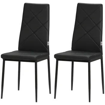 HOMCOM Set 2 Scaune de Sufragerie Tapitate cu Spatar Inalt, Talpi Antiderapante si Picioare din Otel, 41x50x97 cm, Negru | Aosom Romania imagine