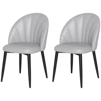 HOMCOM Set 2 Scaune din Piele Ecologica cu Picioare din Otel si Spatar in Forma, 52x54x79 cm, Gri Deschis | Aosom Romania imagine