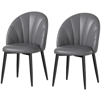 HOMCOM Set 2 Scaune din Piele Ecologica PU, cu Picioare din Otel si Spatar, 52x54x79 cm, Gri Inchis | Aosom Romania imagine