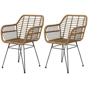 HOMCOM Set 2 Scaune in stil Boho, Scaune de bucatarie, Ratan PE, 56 x 60 x 79 cm, Natur + Negru | Aosom Romania imagine