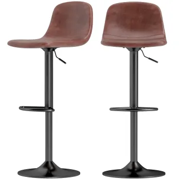 HOMCOM Set 2 Scaune Inalte Reglabile 360? cu Spatar si Suport pentru Picioare pentru Bucatarie Bar sau Sufragerie 40,5x44x84-104 cm Maro | Aosom Romania imagine