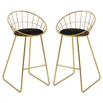 HOMCOM Set 2 Scaune Inalte, Suport pentru picioare, Perna de catifea, Poliester/Metal, 52.5x47x97cm, Negru/Auriu imagine