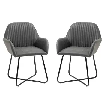 HOMCOM Set 2 scaune moderne pentru sufragerie, sufragerie, bucatarie sau camera de zi, scaune tapitate, imitatie piele gri 60x56.5x85cm imagine