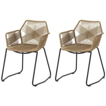 HOMCOM Set 2 Scaune PE Rattan, Scaune de Bucatarie, Scaune de Bucatarie cu Spatar Jos si Cotiere pentru Interior, 56x59x74 cm, Galben imagine