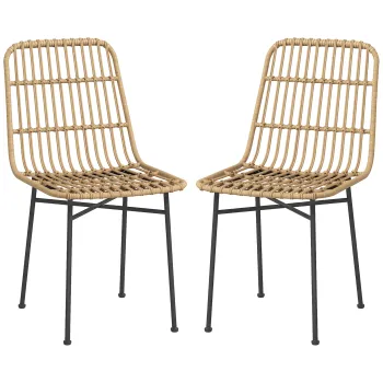 HOMCOM Set 2 Scaune pentru Bucatarie si Living Stil Boho, Scaune Moderne din PE Ratan si Otel, 45x57x83 cm, Galben imagine