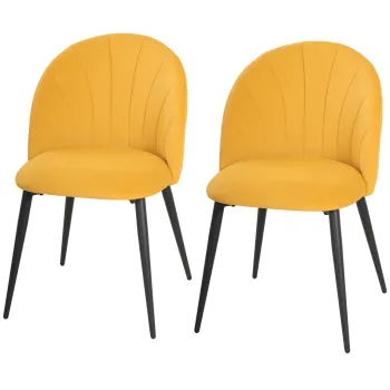 HOMCOM Set 2 Scaune pentru Sufragerie din Catifea, Scaune de Bucatarie cu Spatar Curbat in Forma de Scoica, Picioare din Otel, Stil Nordic, Scaun Tapitat pentru Bucatarie, Dormitor, Living, Galben | Aosom Romania imagine