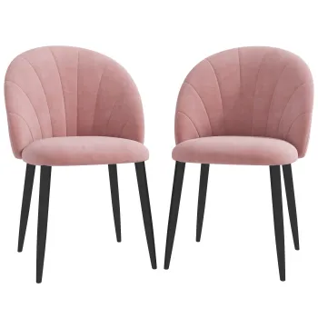 HOMCOM Set 2 Scaune Tapitate cu Design Nordic si Ergonomic, Scaune Bucatarie si Living din Catifea, 52x54x79 cm, Roz imagine