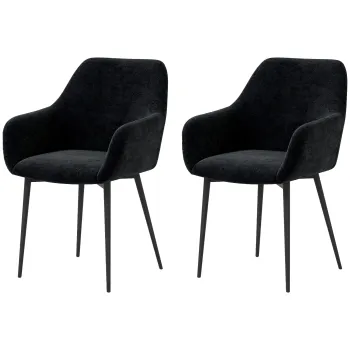 HOMCOM Set 2 Scaune Tapitate in Stil Nordic cu Brate si Picioare din Otel pentru Sufragerie, 54x57x80 cm, Negru | Aosom Romania imagine