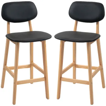 HOMCOM Set 2 Taburete cu Spatar si Tapiterie din Piele Artificiala, Taburete Inalte din Lemn, 42x47x92 cm, Negru imagine