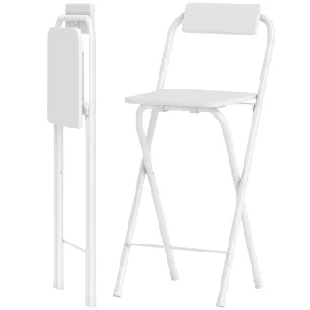 HOMCOM Set 2 Taburete de Bar Pliabile cu Spatar Suport pentru Picior si Cadru de Otel pentru Sufragerie Bar Alb | Aosom Romania imagine