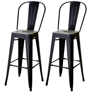 HOMCOM Set 2 Taburete de Bucatarie cu Spatar Detasabil si Reazem pentru Picioare, 44x49x116 cm, Rosu | Aosom Romania imagine