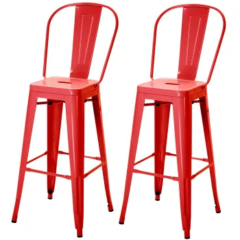 HOMCOM Set 2 Taburete de Bucatarie cu Spatar Detasabil si Reazem pentru Picioare, 44x49x116 cm, Rosu | Aosom Romania imagine