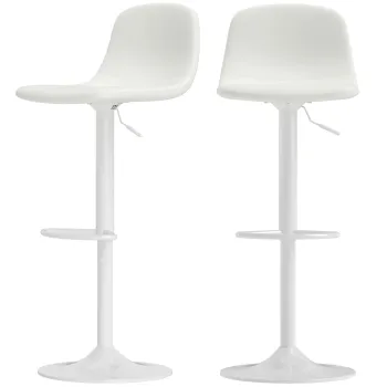 HOMCOM Set 2 Taburete Inalte Ajustabile 360? cu Spatar si Suport de Picior pentru Bucatarie Bar sau Sufragerie 40,5x44x84-104 cm Alb | Aosom Romania imagine