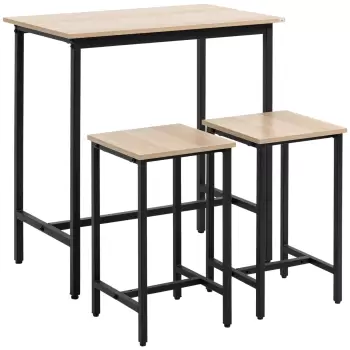 HOMCOM Set 3 piese cu masa si 2 scaune de bucatarie in stil industrial, mobilier modern pentru sufragerie si living, lemn natural si negru imagine