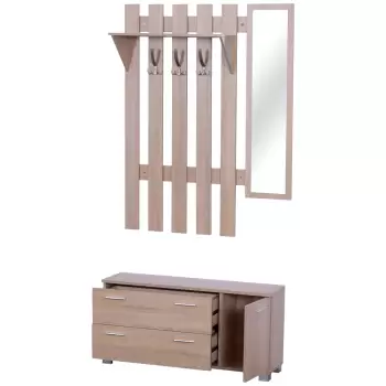 Homcom Set 3 Piese Dulap Pantofi cu Cuier si Oglinda pentru Hol in Lemn imagine