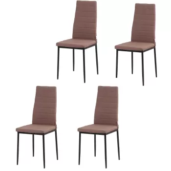HOMCOM Set 4 scaune captusite pentru sufragerie, Scaune de bucatarie, din metal si material textil kaki | AOSOM RO imagine