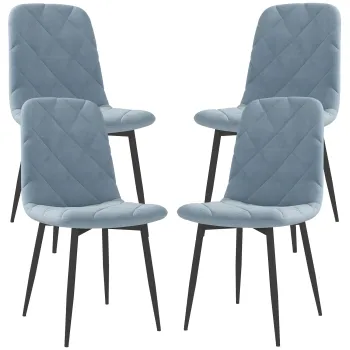 HOMCOM Set 4 Scaune cu Sezut Tapitat si Spatar, Scaune din Catifea si Tesatura cu Efect de Otel, 45x54x87 cm, Albastru Deschis imagine