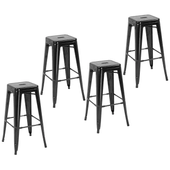 HOMCOM Set 4 Scaune de Bar din Metal cu Suport pentru Picioare pentru Interior si Exterior, 43x43x76 cm, Negru imagine