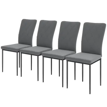 HOMCOM Set 4 Scaune de Dining in Aspect Catifelat, Scaune Tapitate Moderne cu Picioare Metalice, Pentru Dining, Dormitor, Bucatarie, Gri | Aosom Romania imagine