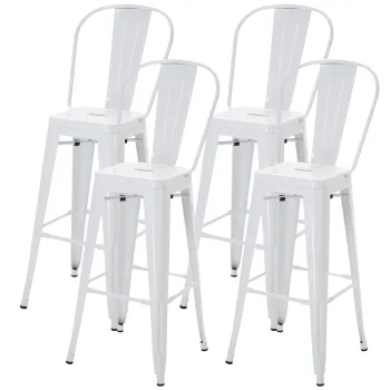 HOMCOM Set 4 Scaune Inalte Ergonomice cu Spatar Detasabil si Suport pentru Picioare, 44x53x116 cm, Alb | Aosom Romania imagine