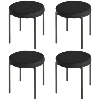 HOMCOM Set 4 Scaune Joase si Rotunde cu Suprafata de Sezut Suprapozabila din Metal si Tesatura, 41,5x41,5x46 cm, Negru | Aosom Romania imagine