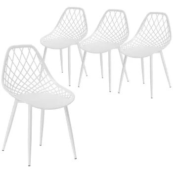 HOMCOM Set 4 Scaune Moderne cu Spatar Perforat din Plastic si Metal Alb | Aosom Romania imagine