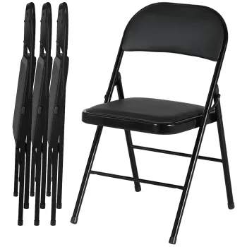 HOMCOM Set 4 scaune pliante, scaune de birou portabile, picioare din otel, scaun pliant pentru birou, receptie, sala de asteptare, piele artificiala, negru | Aosom Romania imagine