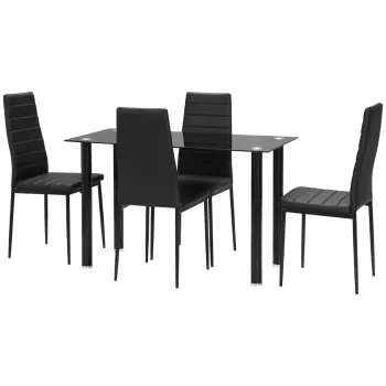 HOMCOM Set 5 piese set sufragerie masa cu 4 scaune, design modern, masa din sticla, Negru | Aosom Romania imagine