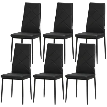 HOMCOM Set 6 Scaune de Sufragerie Tapitate cu Spatar Inalt, Talpi Antiderapante si Picioare din Otel, 41x50x97 cm, Negru | Aosom Romania imagine