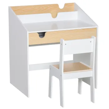 HOMCOM Set Birou si Scaun pentru Copii 6-10 Ani cu Raft si Sertar | Aosom Romania imagine