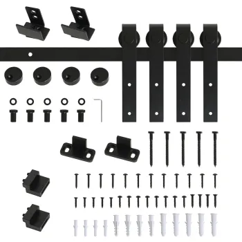 HOMCOM Set complet pentru usa culisanta de 200 cm cu ghidaj pe podea, sina pentru usa culisanta, role de alunecare, kit pentru usa dubla din otel carbon | Aosom Romania imagine