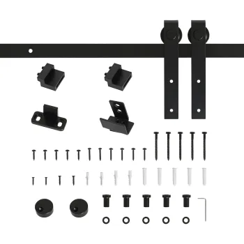 HOMCOM Set complet pentru usa glisanta de 183 cm cu sistem de ghidaj pentru podea, sina de alunecare pentru usa, role de alergare pentru sistem de usa culisanta din lemn unic | Aosom Romania imagine