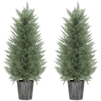 HOMCOM Set de 2 chiparosi artificiali mari 90cm planta artificiala din plastic in ghiveci 15 x 15 x 90 cm Grun | Aosom Romania imagine