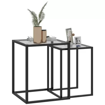 HOMCOM Set de 2 Masute care se Suprapun, Masute de Cafea Moderne care Economisesc Spatiul Patrate din Otel si Sticla Securizata, Negru | Aosom RO imagine