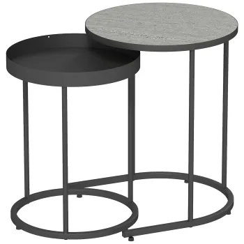 HOMCOM Set de 2 Masute de Cafea in Stil Industrial, din Lemn si Metal, O42x54 cm si O36.5x48.5 cm, Gri si Negru | Aosom Romania imagine