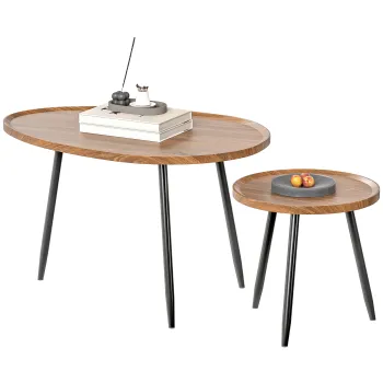 HOMCOM Set de 2 Masute de Cafea Suprapunabile din Lemn si Metal | Aosom Romania imagine