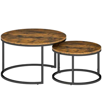 HOMCOM Set de 2 masute nesting stivuibile design industrial blat cu aspect de ciment picioare din metal maro rustic | Aosom Romania imagine