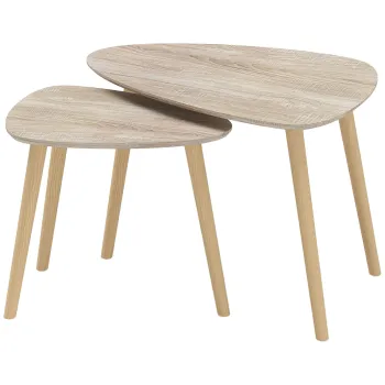 HOMCOM Set de 2 mese de cafea gigogne design scandinav, picioare din lemn si blat din lemn, aspect natural | Aosom Romania imagine