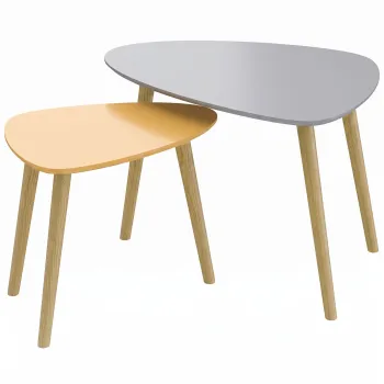 HOMCOM Set de 2 mese de cafea gigogne design scandinav picioare din lemn si blat din lemn, gri si galben | Aosom Romania imagine