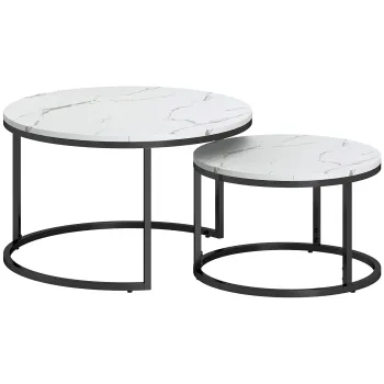 HOMCOM Set de 2 mese de cafea gigogne, stivuite, design industrial, picioare din metal, alb | Aosom Romania imagine