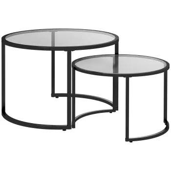 HOMCOM Set de 2 Mese de Cafea Suprapozabile din Sticla si Otel, O70x47.5 cm si O54x42.5 cm, Negru | Aosom Romania imagine
