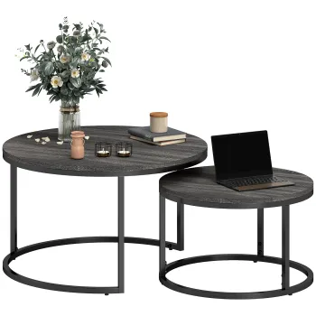 HOMCOM Set de 2 mese laterale pliabile design industrial, blat imitatie ciment, picioare metalice negre | Aosom Romania imagine