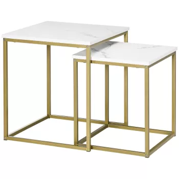 HOMCOM Set de 2 mese patrate, set de mese de cafea stivuite cu cadru din otel, masa de cafea | AOSOM RO imagine