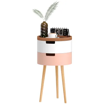 HOMCOM Set de 2 Mese Totunde de Cafea cu 3 Niveluri, 2 Spatii de Depozitare si Tava Detasabila, ?35x65,5 cm, Multicolor | Aosom Romania imagine