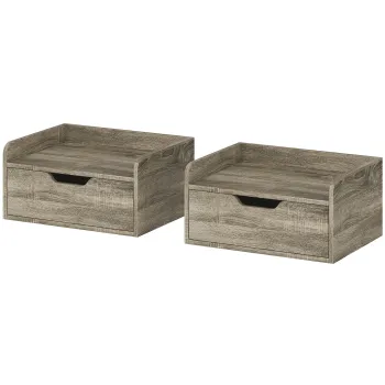 HOMCOM Set de 2 noptiere de perete, noptiere cu sertar si polita cu margini inaltate, 40x30x19,5cm, gri | Aosom Romania imagine