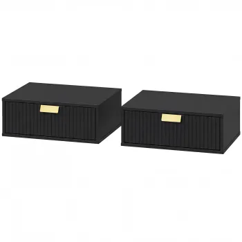 HOMCOM Set de 2 noptiere de perete, noptiere suspendate cu sertar ondulat, 40 x 30 x 15 cm, negru | Aosom Romania imagine