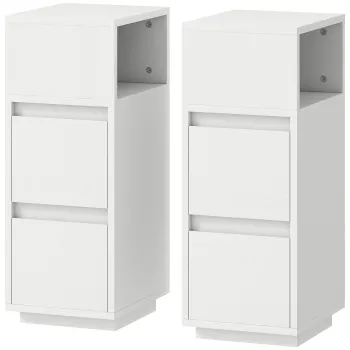 HOMCOM Set de 2 Noptiere Inalte si Subtiri pentru Dormitor cu 2 Sertare si Raft Deschis, Noptiere Moderne Economisitoare de Spatiu, Masute pentru Divan, Sufragerie si Dormitor, 25x30x65 cm, Alb | Aosom Romania imagine