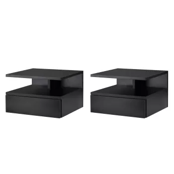 HOMCOM Set de 2 Noptiere Moderne Suspendate pentru Dormitor cu Sertar si Polita Superioara din Lemn 35x32x22.5cm, Negru imagine